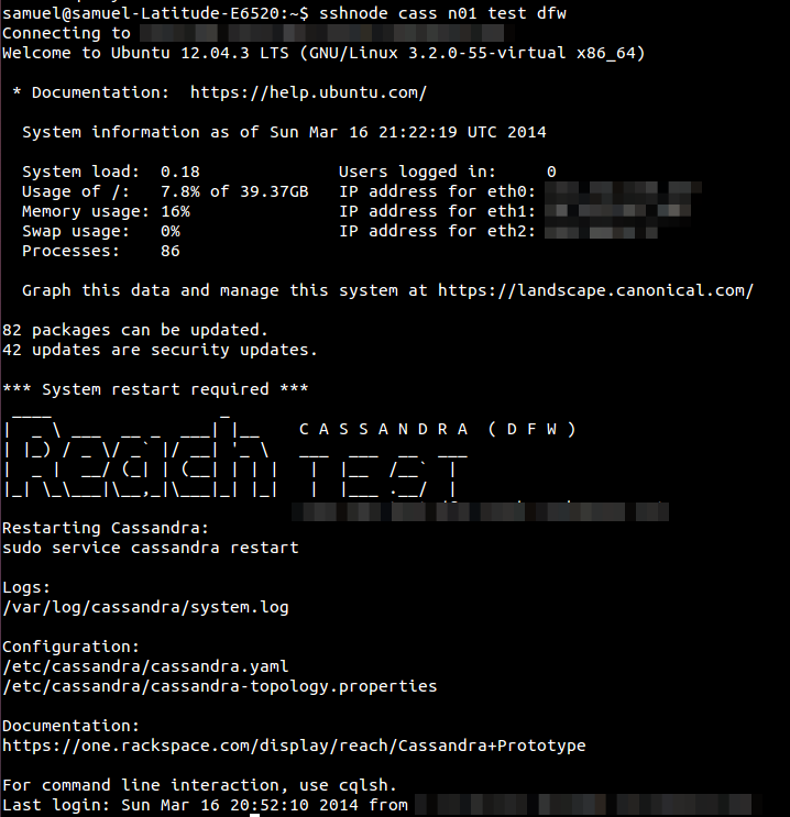 Example of a Cassandra node MOTD in our test environment. Full picture.